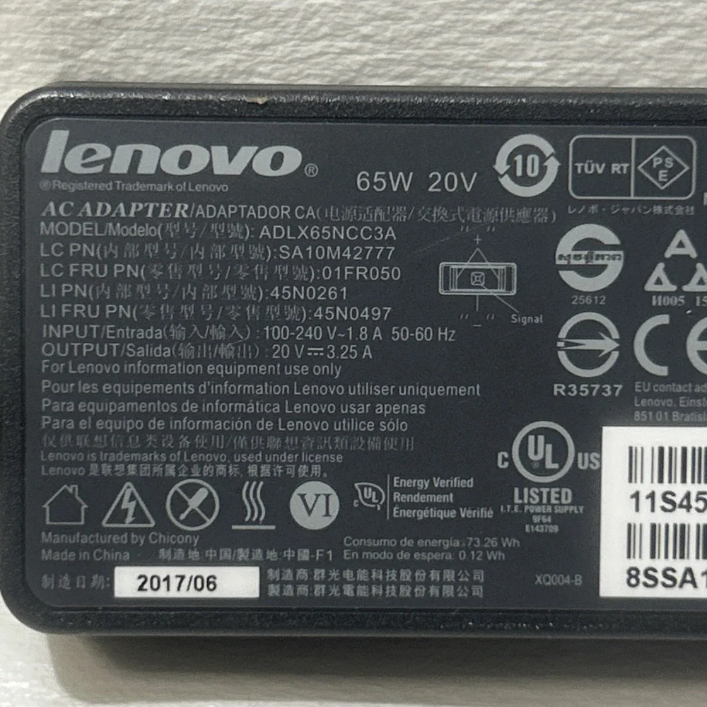 Genuine Lenovo 65W 20V 3.25A ADLX65NCC3A‎ YELLOW Flat TIP - Charger / AC Adapter